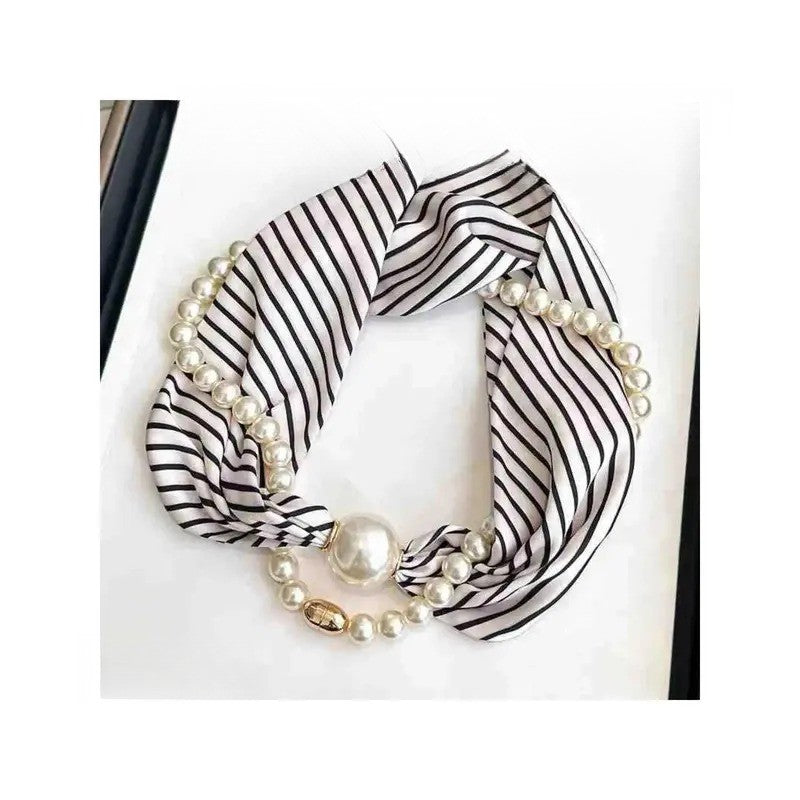 Romantic Red Satin Pearl Scarf Necklace