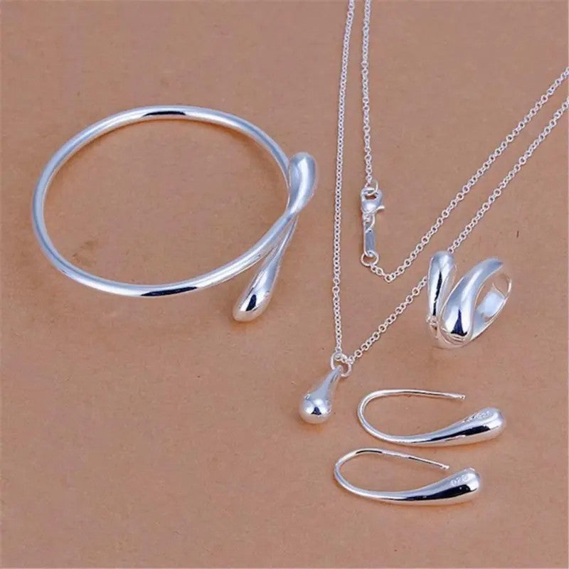 S925 Elegant Water Drop Necklace, Bracelet & Earring Set