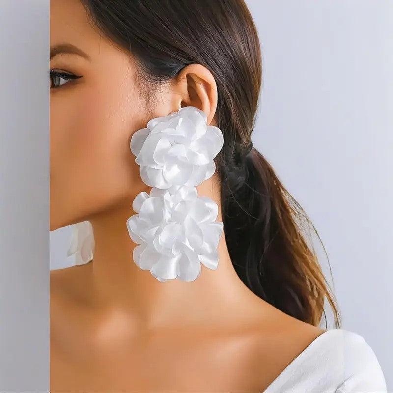 Romantic White Layered Flower Earrings