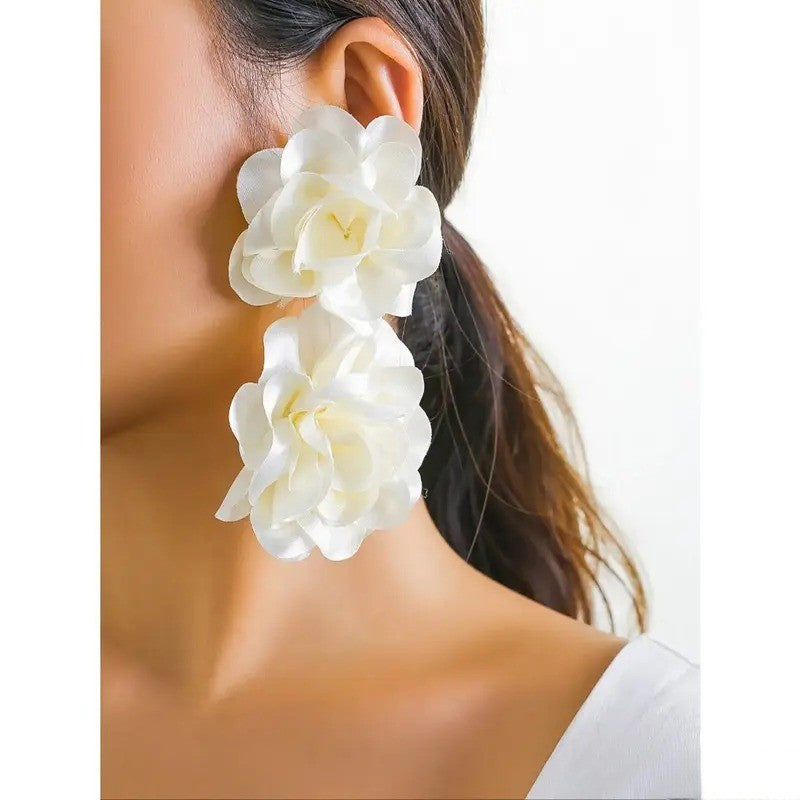 Romantic White Layered Flower Earrings