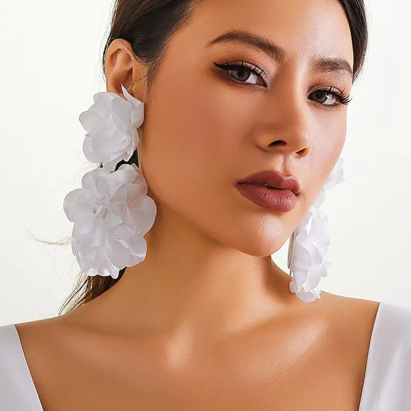 Romantic White Layered Flower Earrings