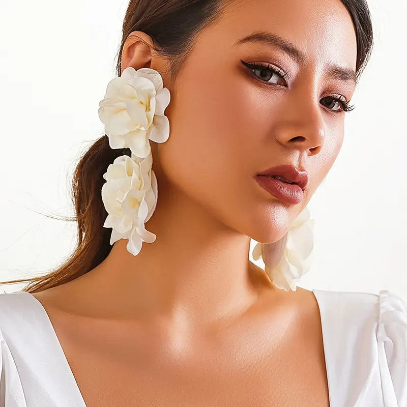 Romantic White Layered Flower Earrings