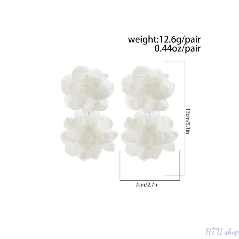 Romantic White Layered Flower Earrings