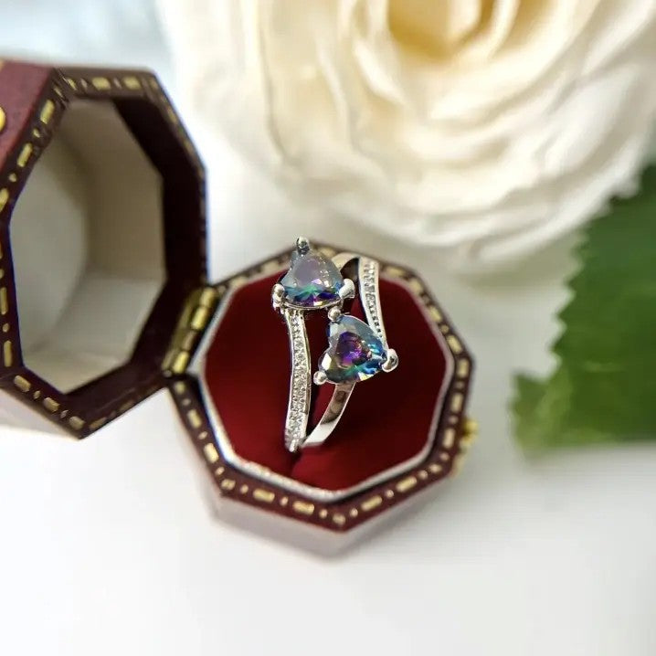 Romantic Dual Rainbow Heart Ring