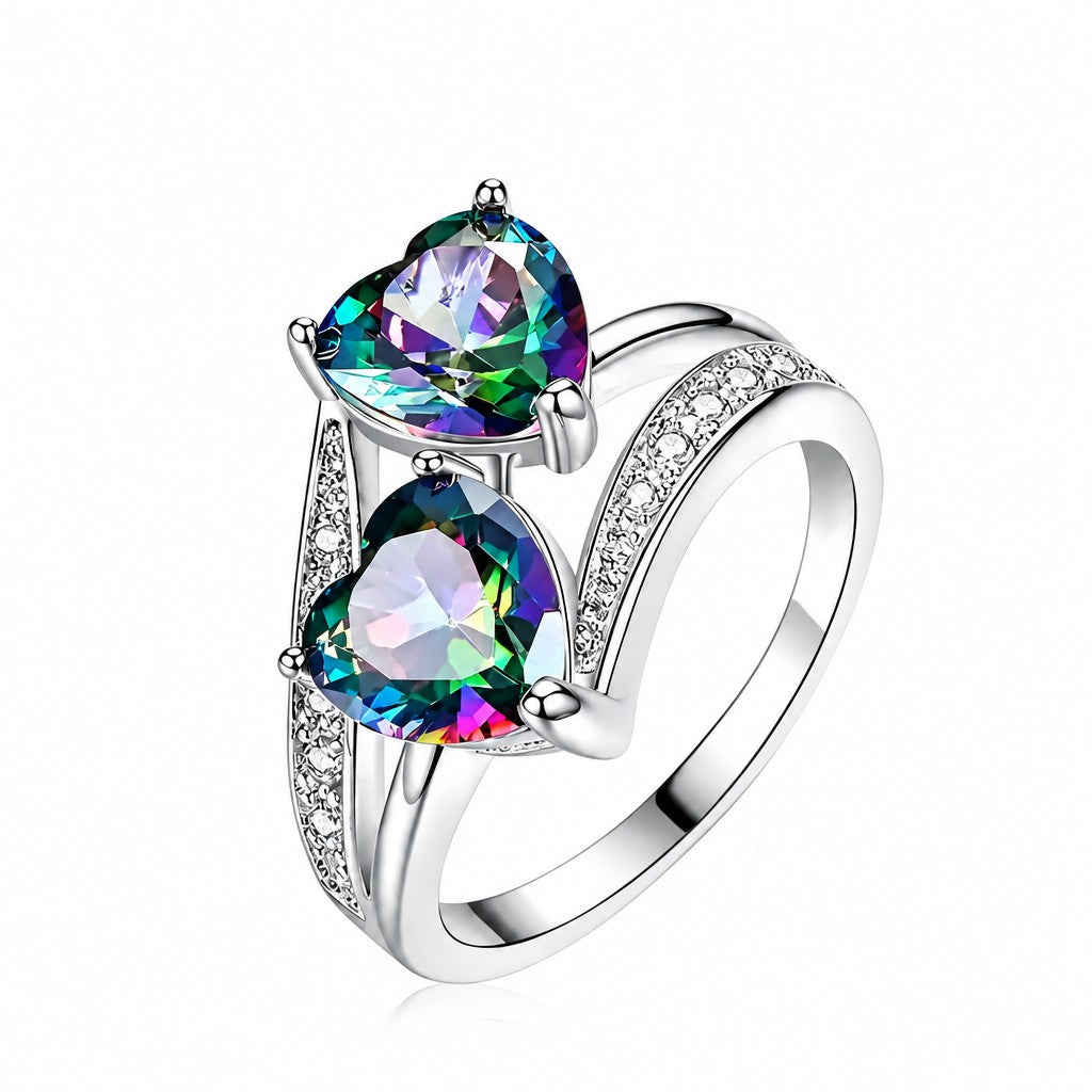 Romantic Dual Rainbow Heart Ring