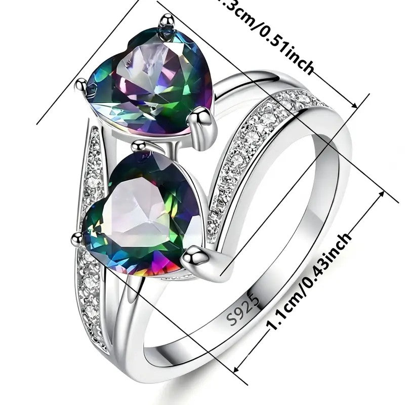 Romantic Dual Rainbow Heart Ring
