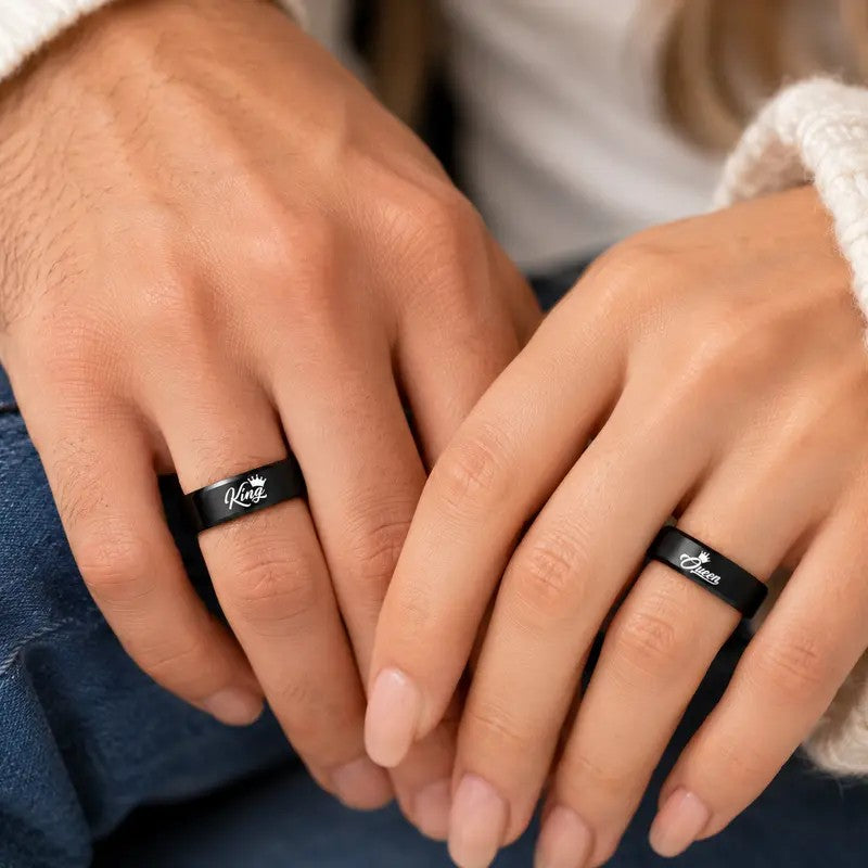 2pc Romantic King Queen Couple Ring Set