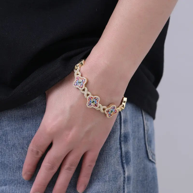 Elegant Multicolor Pave Clover Bracelet