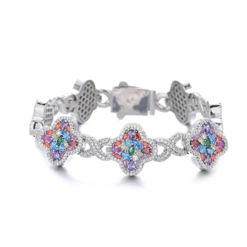 Elegant Multicolor Pave Clover Bracelet