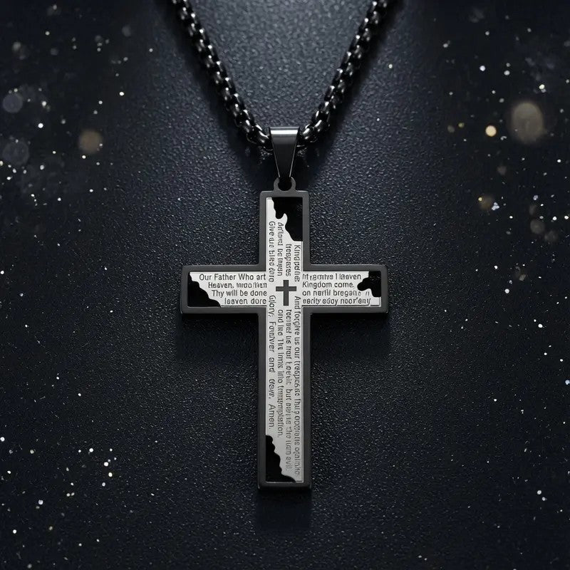Glossy Lord's Prayer Cross Necklace