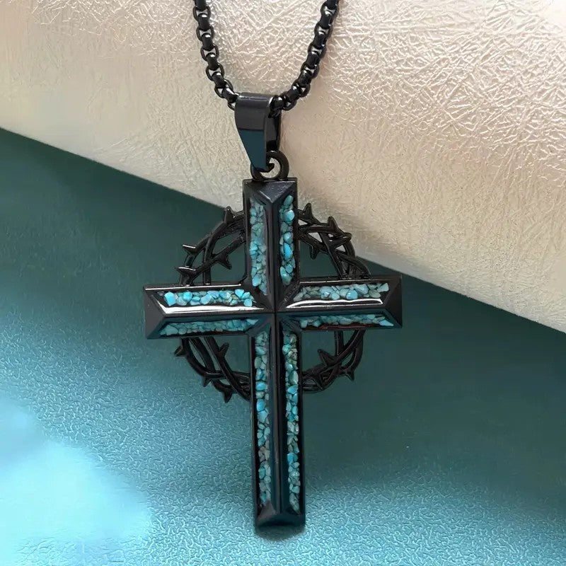 Vintage Inspired Turquoise Cross Necklace
