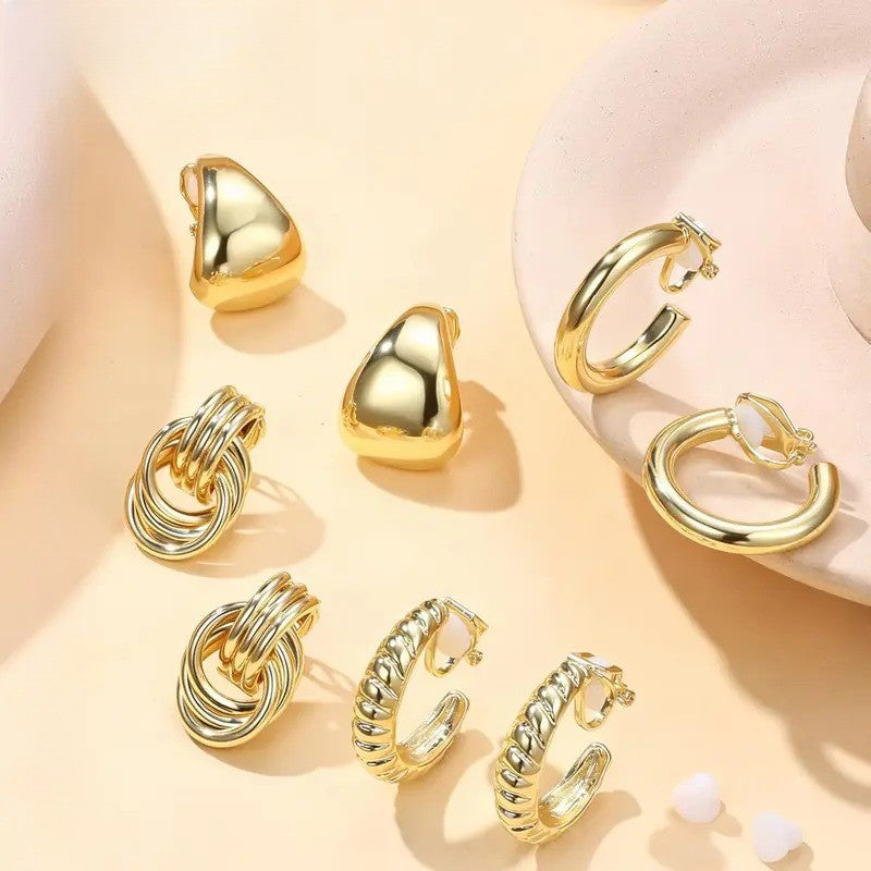 9pc 14k Dainty CZ Pearl & Knot Clip Earring Set