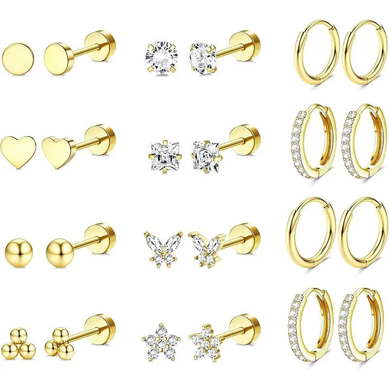 12pc Dainty Mixed Motif Earring Set