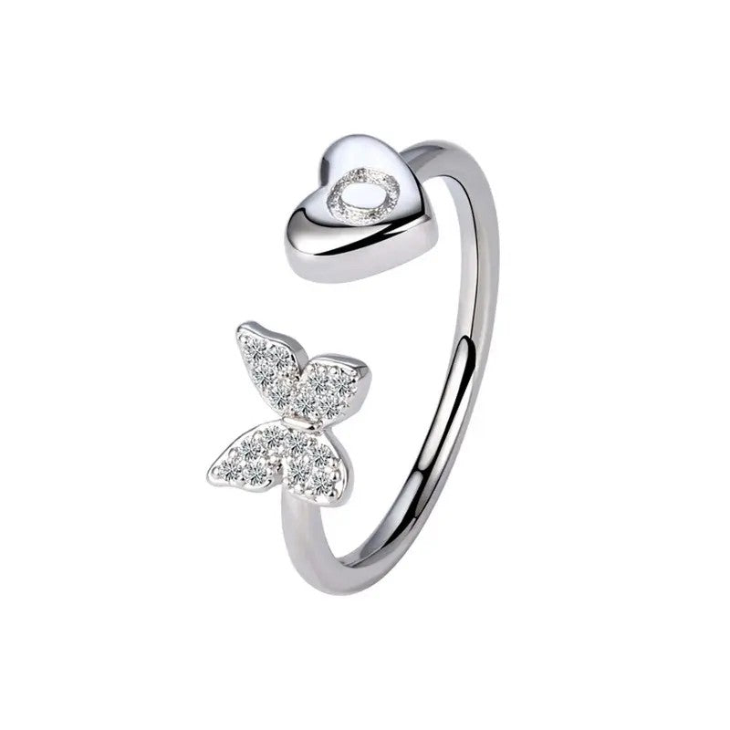 Dainty Adjustable Butterfly Heart Initial Ring