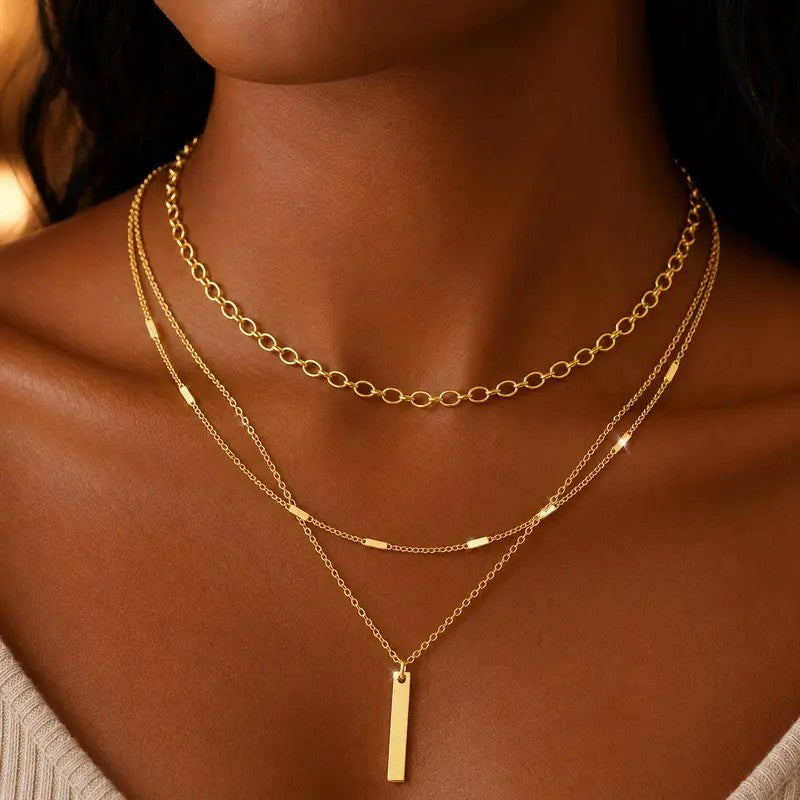 14k Dainty Layered Bar Necklace Set