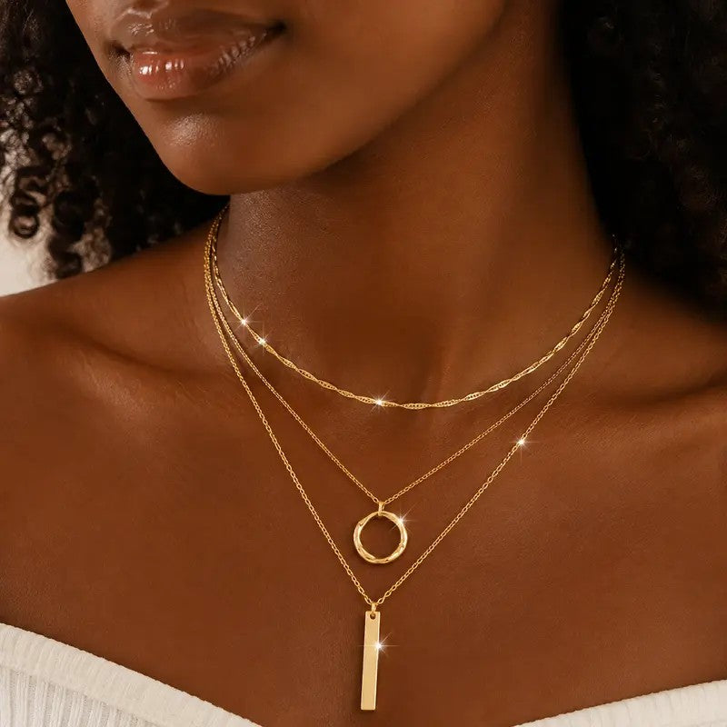 14k Dainty Layered Bar Necklace Set