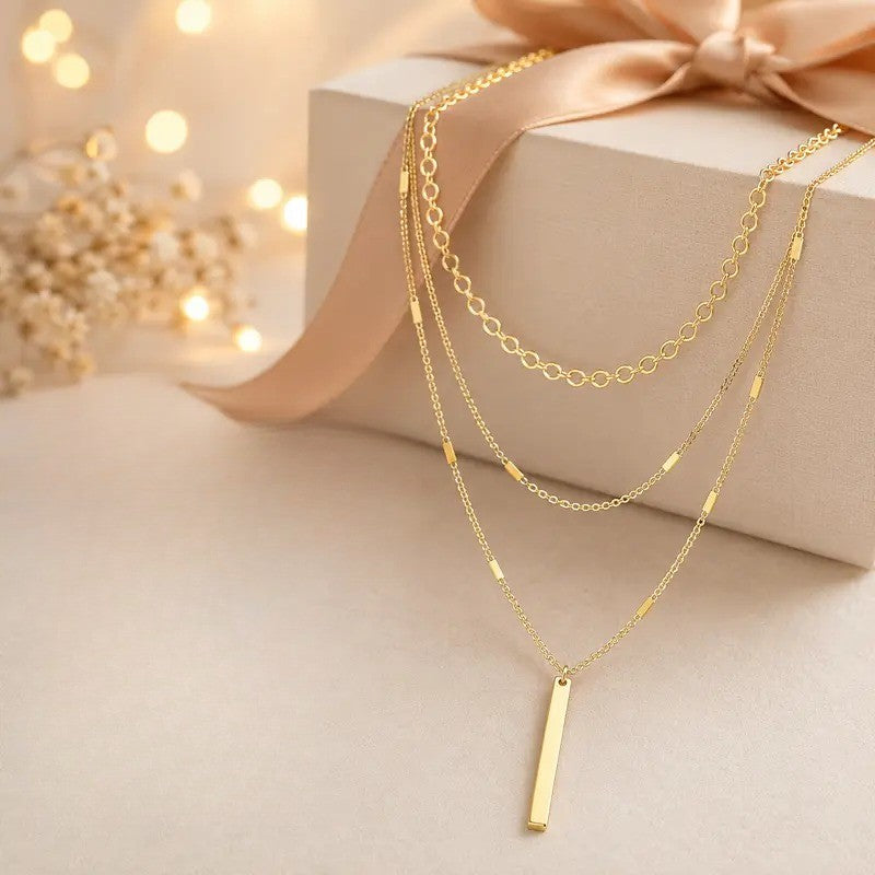 14k Dainty Layered Bar Necklace Set