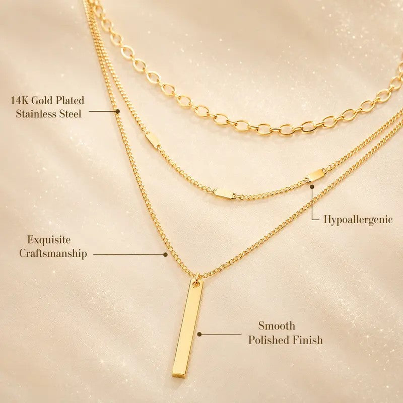 14k Dainty Layered Bar Necklace Set