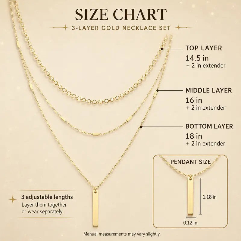 14k Dainty Layered Bar Necklace Set