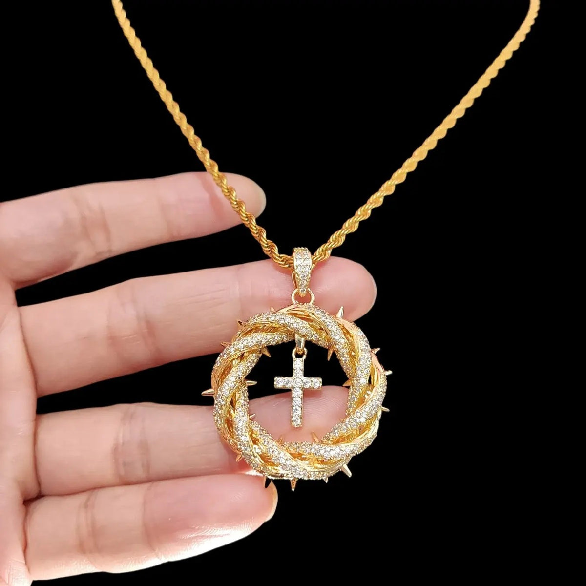 Classy Crown of Thorns Cross Necklace