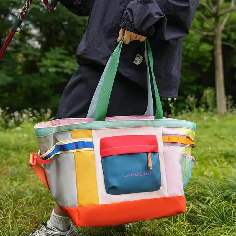 Vibrant Colorblock Multi-Pocket Tote