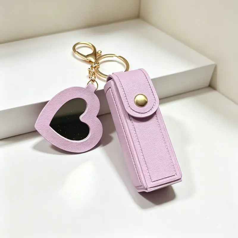 Romantic Heart Mirror Lip Balm Keychain