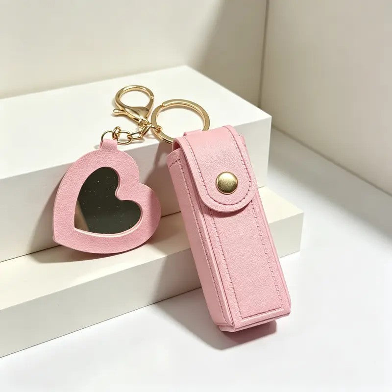 Romantic Heart Mirror Lip Balm Keychain