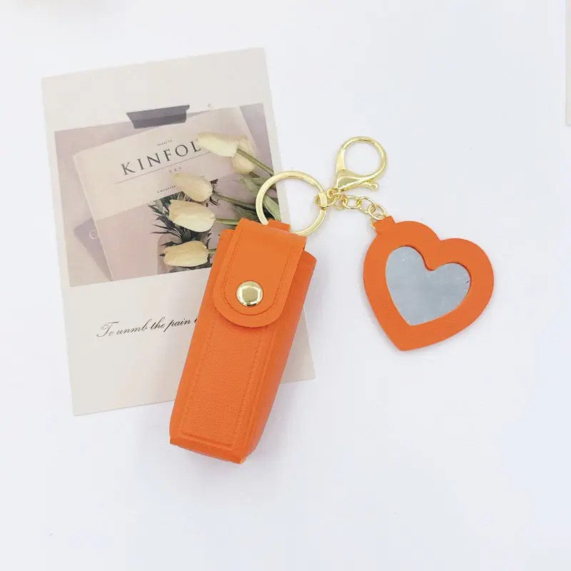Romantic Heart Mirror Lip Balm Keychain