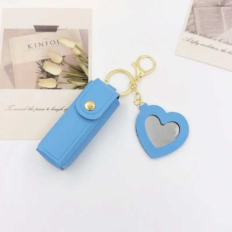 Romantic Heart Mirror Lip Balm Keychain