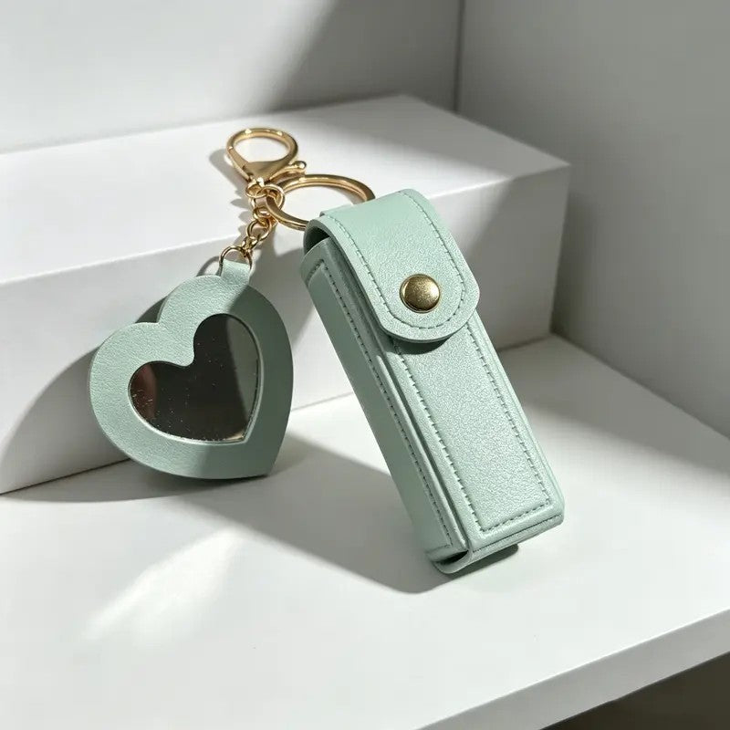 Romantic Heart Mirror Lip Balm Keychain