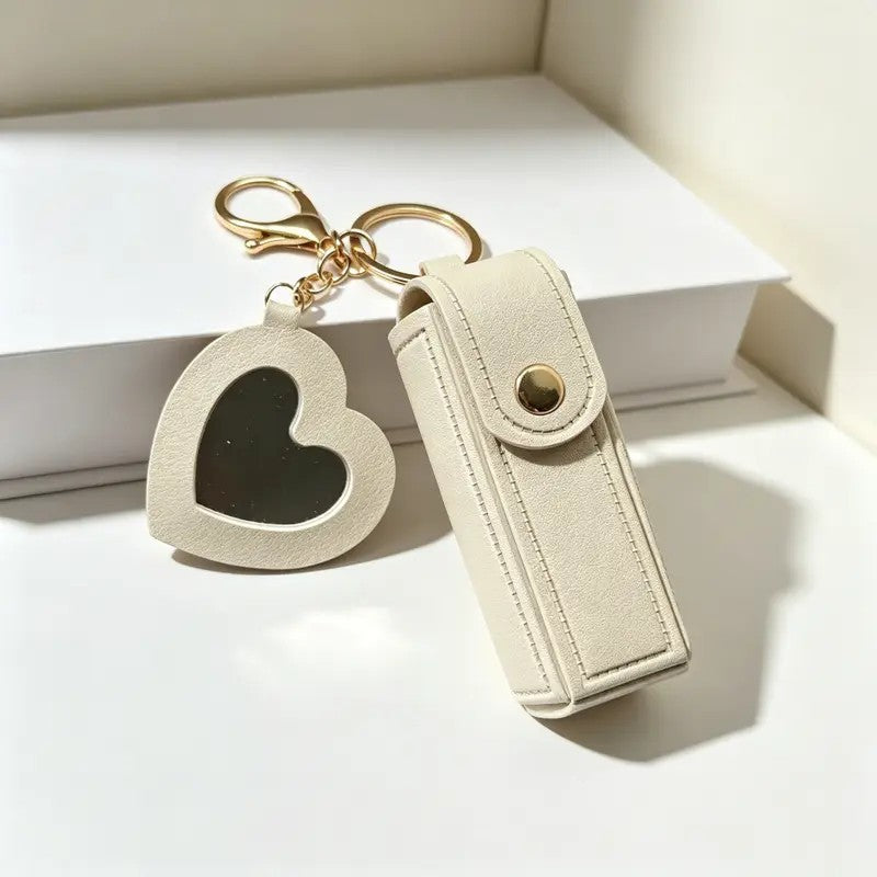 Romantic Heart Mirror Lip Balm Keychain