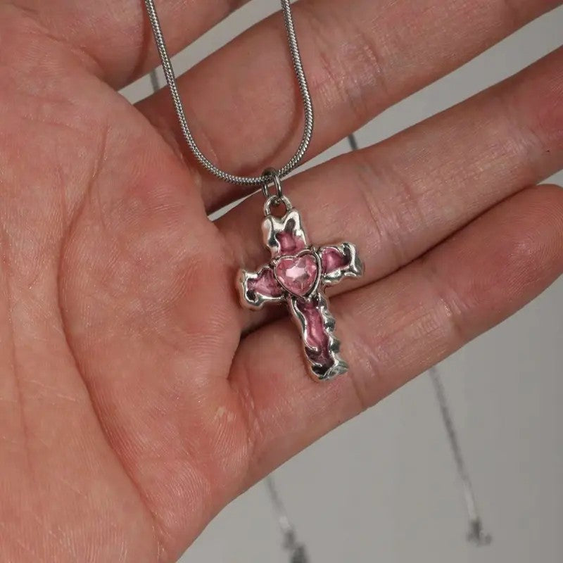 Gothic Melted Cross & Sun Necklace Set