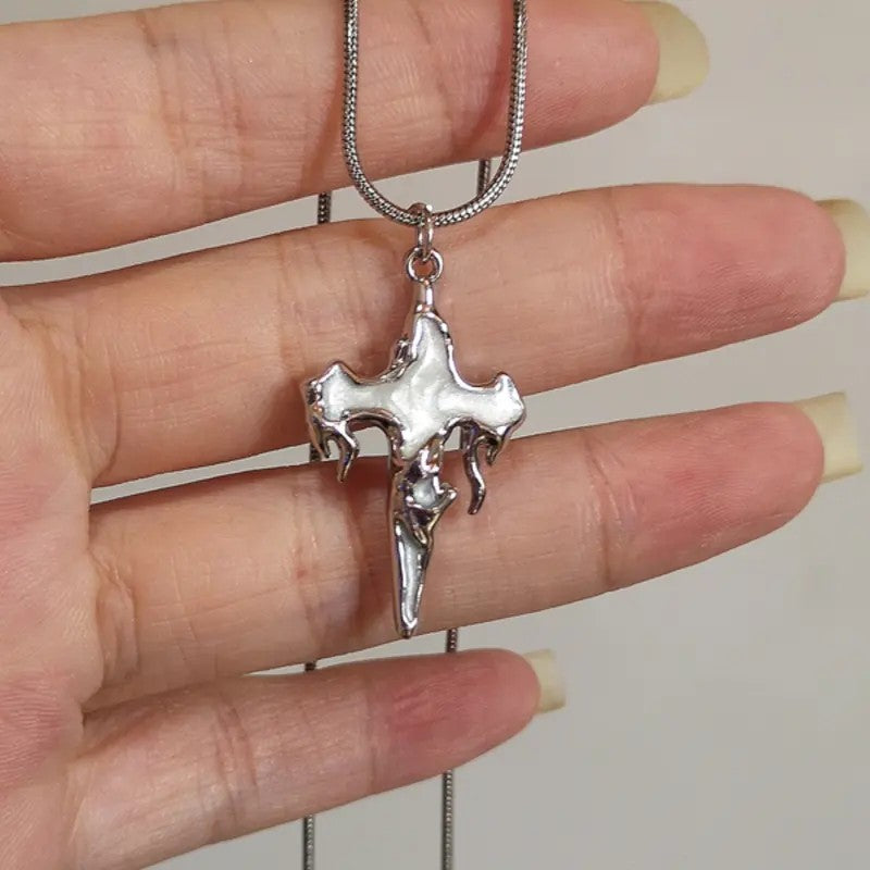 Gothic Melted Cross & Sun Necklace Set