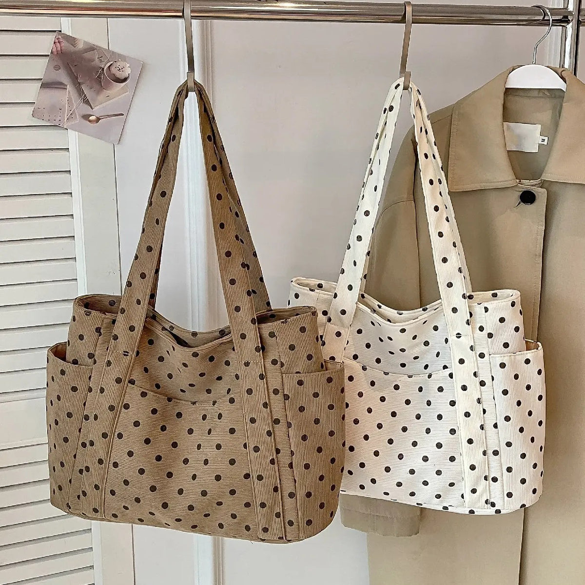 Classy Polka Dot Multi-Pocket Tote