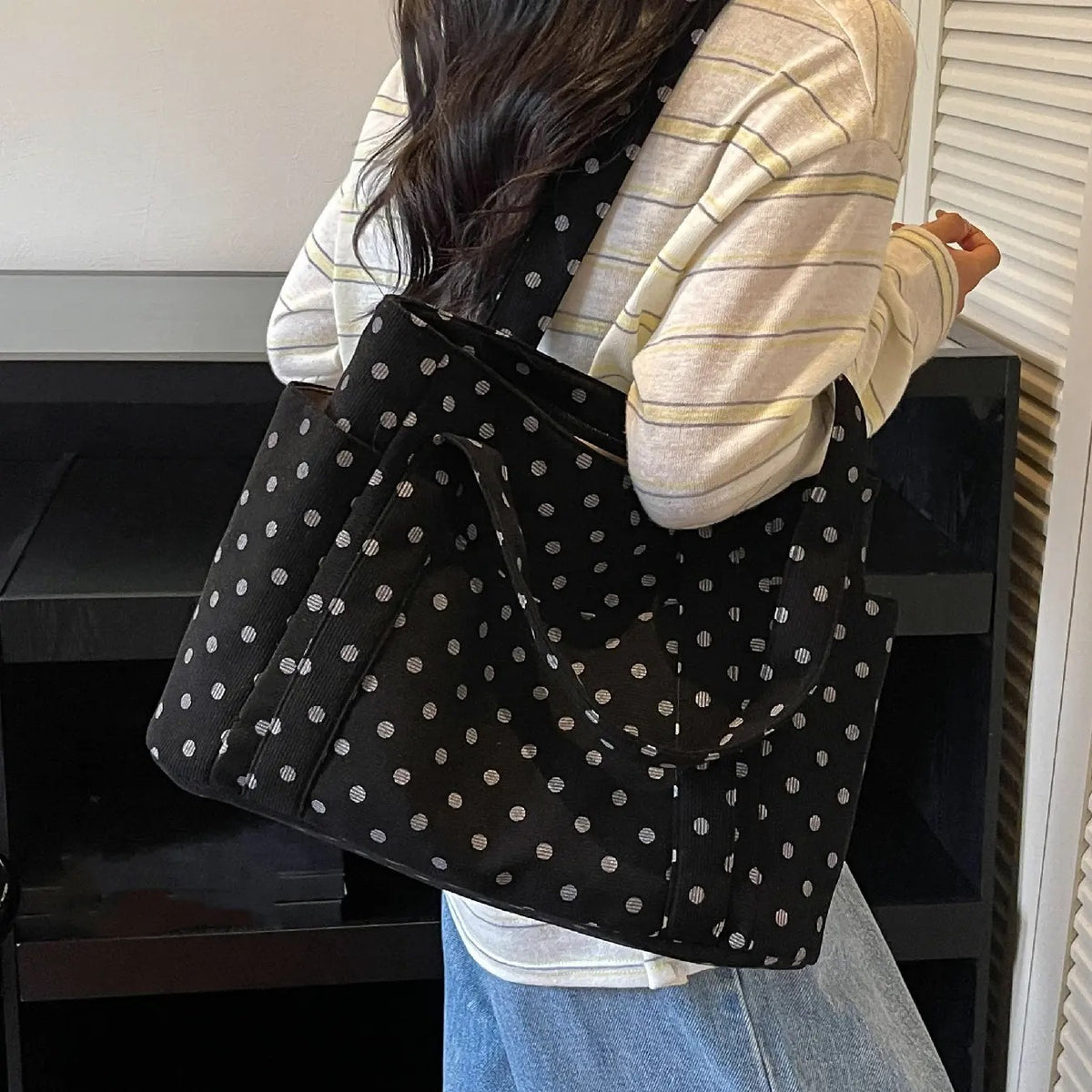 Classy Polka Dot Multi-Pocket Tote
