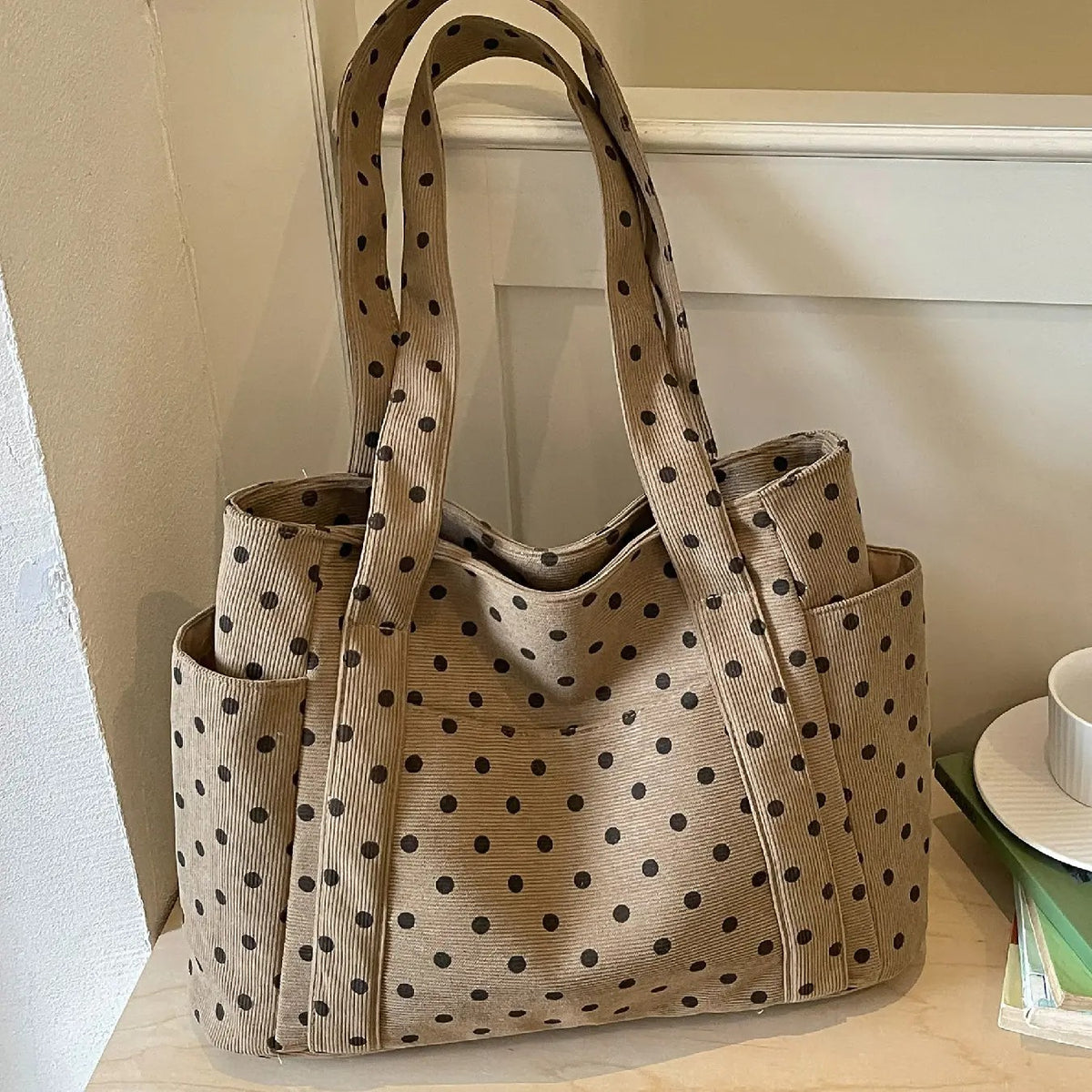 Classy Polka Dot Multi-Pocket Tote