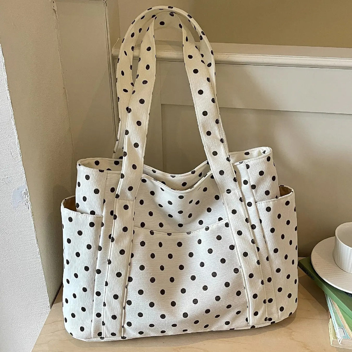 Classy Polka Dot Multi-Pocket Tote