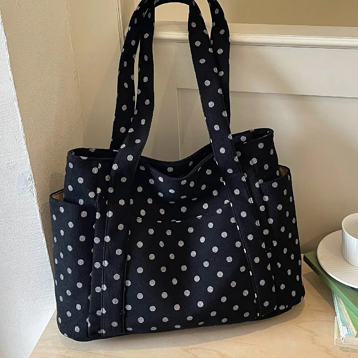 Classy Polka Dot Multi-Pocket Tote