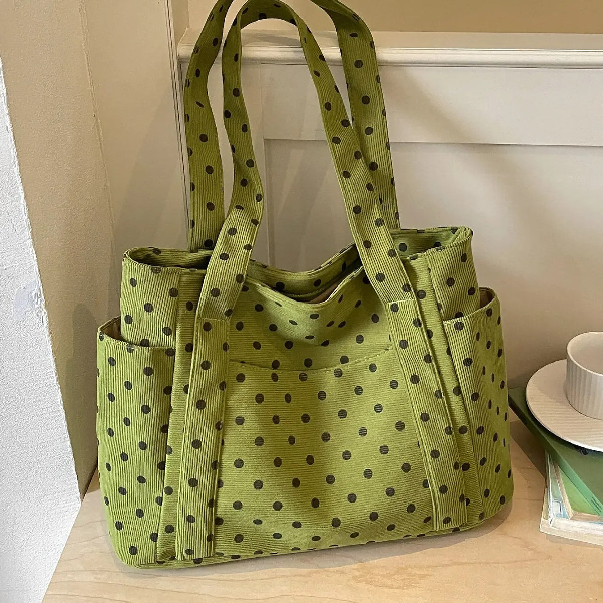Classy Polka Dot Multi-Pocket Tote