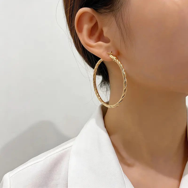 14k Elegant Twisted Rope Hoop Earrings
