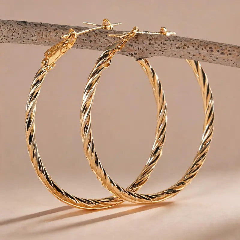 14k Elegant Twisted Rope Hoop Earrings