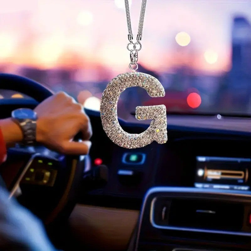 Classy Rhinestone Initial Letter Car Pendant