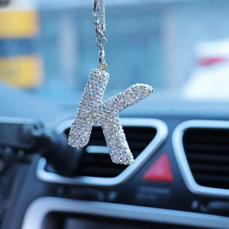Classy Rhinestone Initial Letter Car Pendant