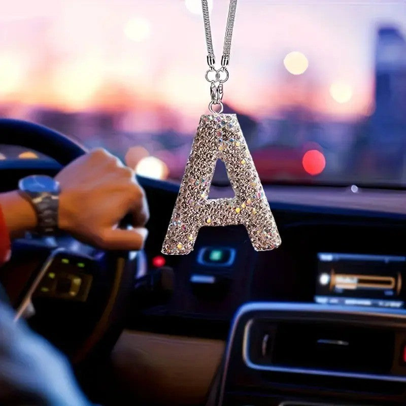 Classy Rhinestone Initial Letter Car Pendant