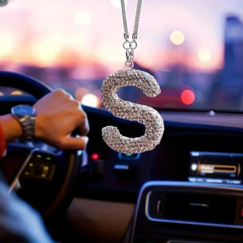 Classy Rhinestone Initial Letter Car Pendant