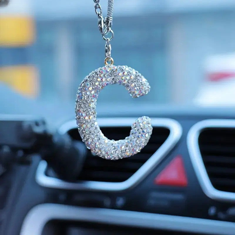 Classy Rhinestone Initial Letter Car Pendant