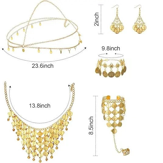 Boho Coin Fringe Headpiece, Necklace & Earring Set