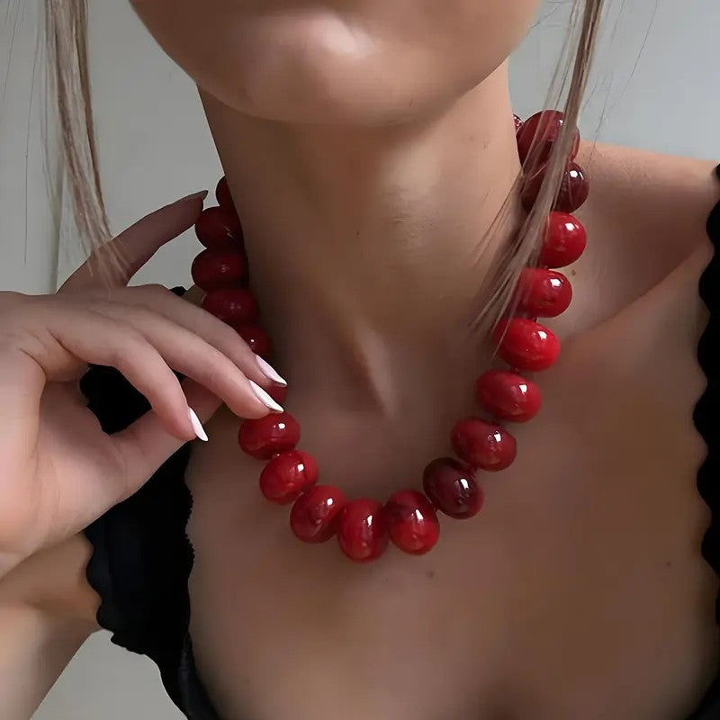 Classy Red Acrylic Bead Necklace