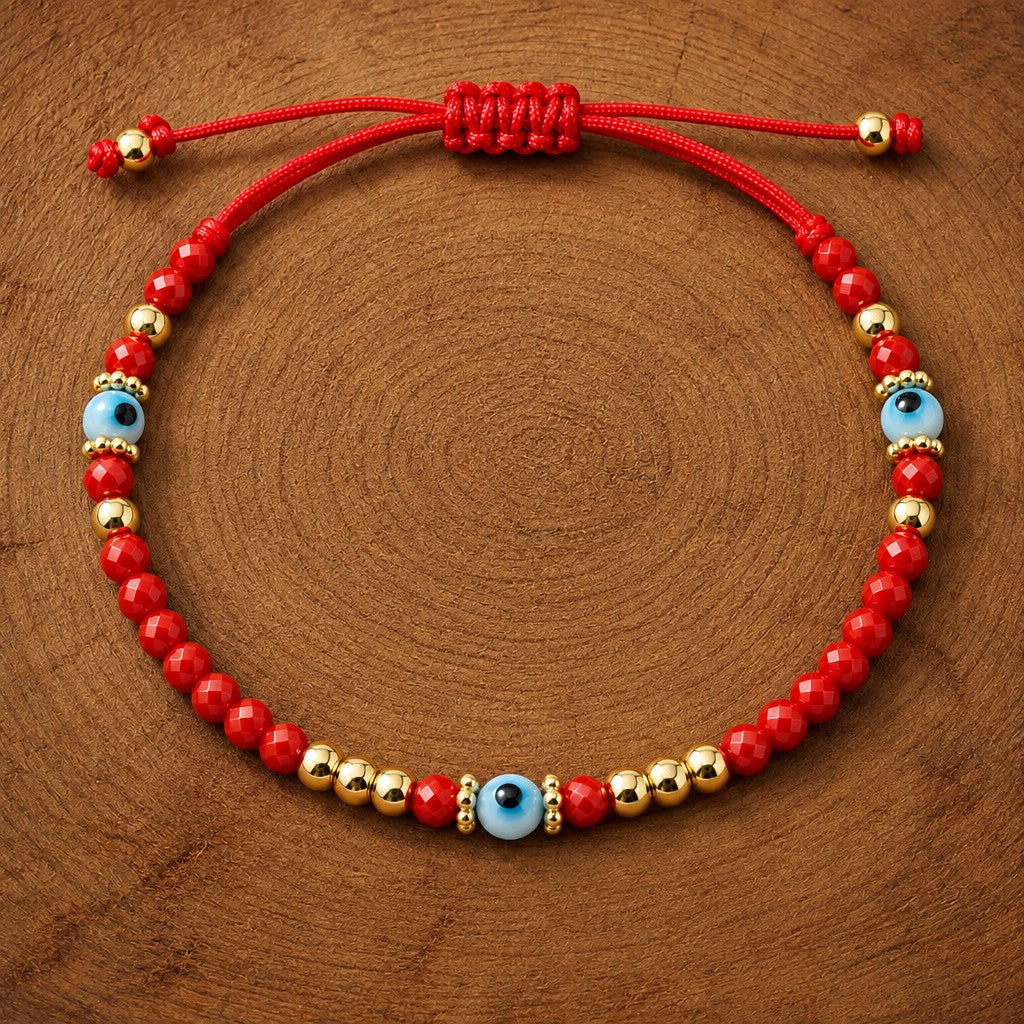 Boho Red Beaded Evil Eye Bracelet