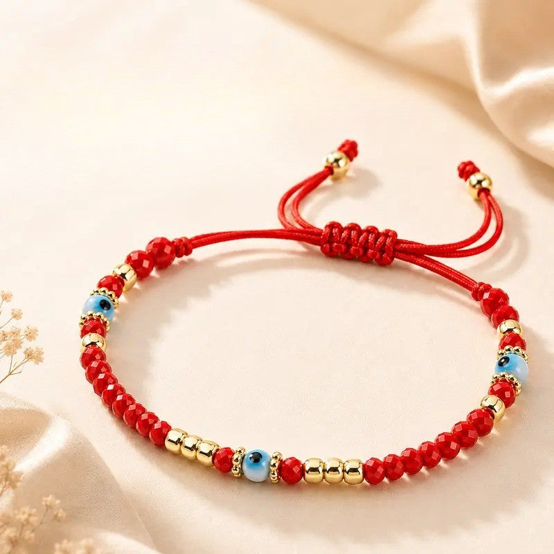 Boho Red Beaded Evil Eye Bracelet